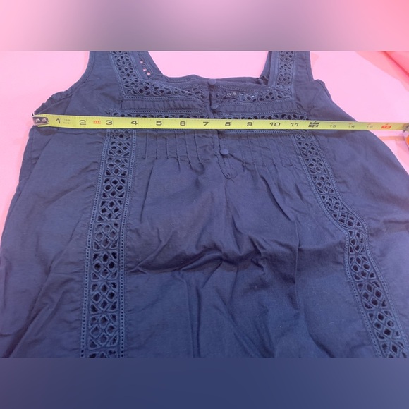 Gap Linen & Cotton Blend Navy Blue Summer Sleeveless Dress with Pockets & Lace 4 - Picture 6 of 7